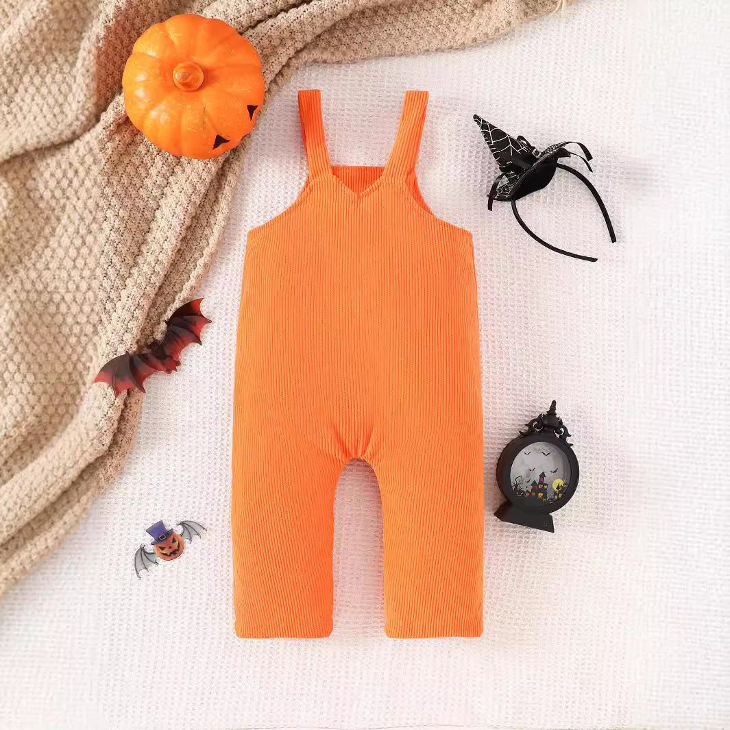 Halloween New Baby Pumpkin Grimace Embroidered Corduroy Suspender Pants