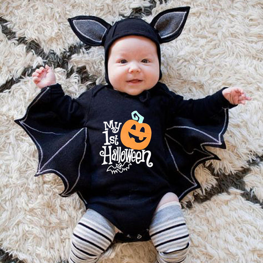 Baby Halloween Long-sleeved Jumpsuit Pumpkin Letter Halloween Baby Jumpsuits Triangle Rompers