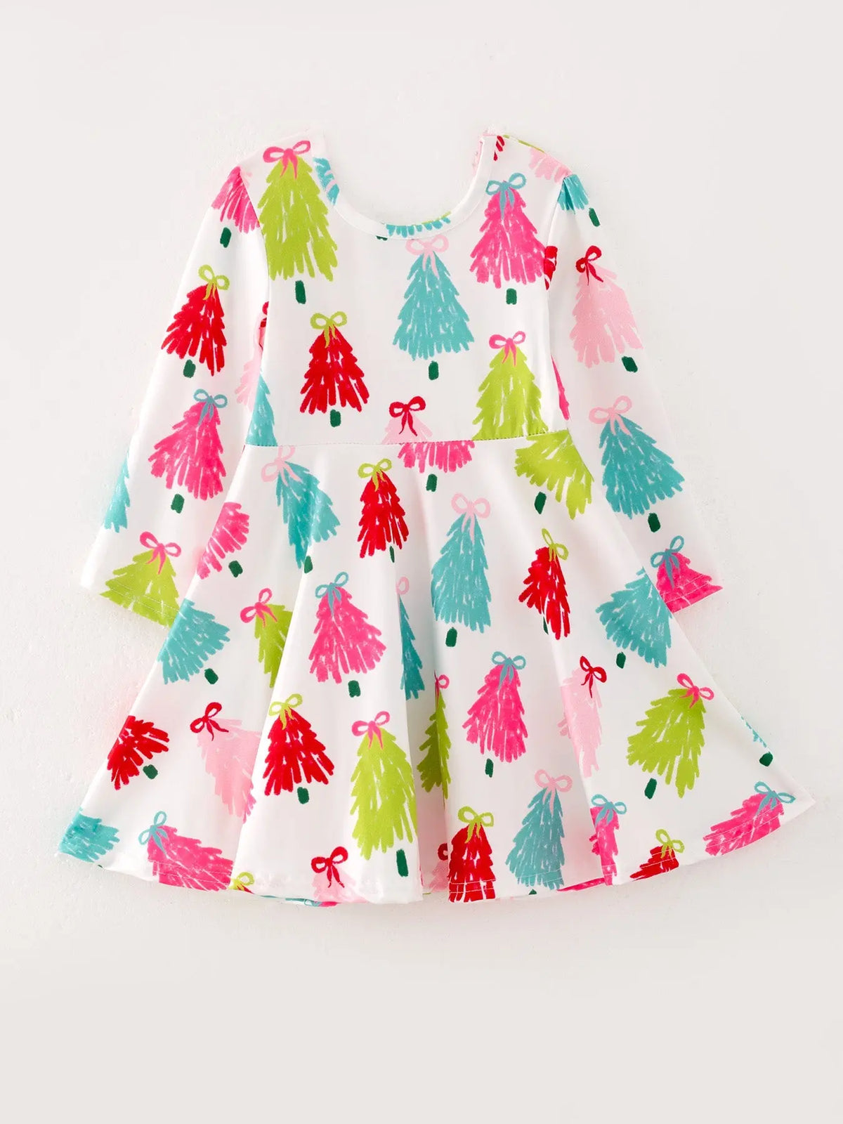 Christmas Tree Print Long Sleeve Dress Rylee Faith Designs