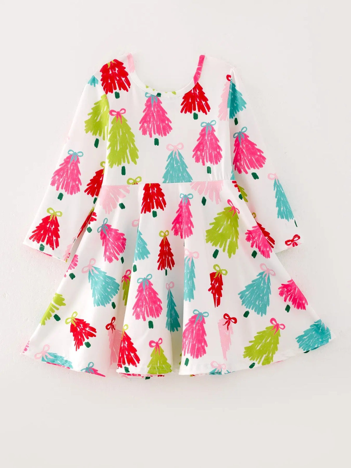 Christmas Tree Print Long Sleeve Dress Rylee Faith Designs
