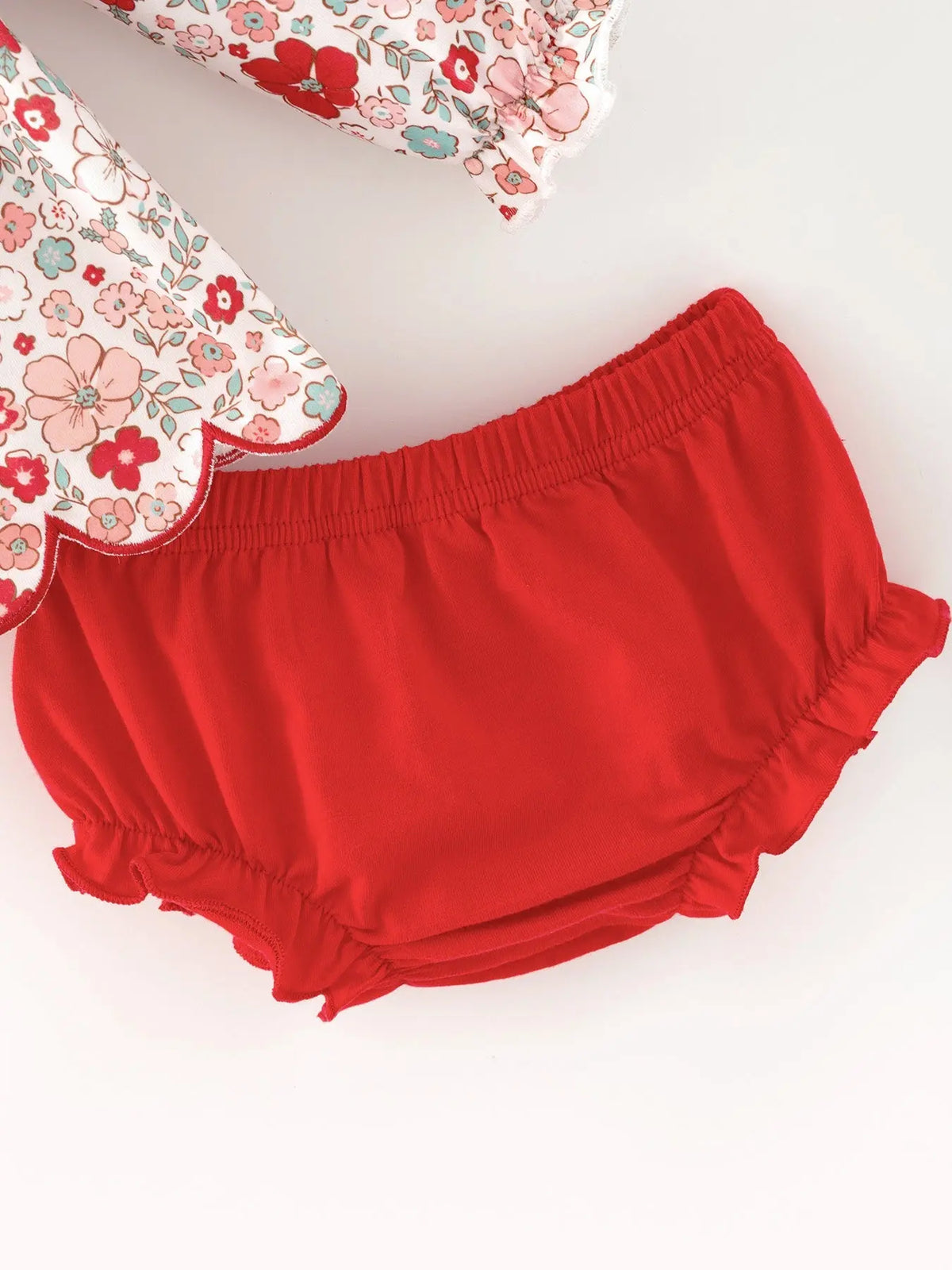 Christmas Red Floral Baby Girl Outfit Set Embroidery Bloomer Set Rylee Faith Designs