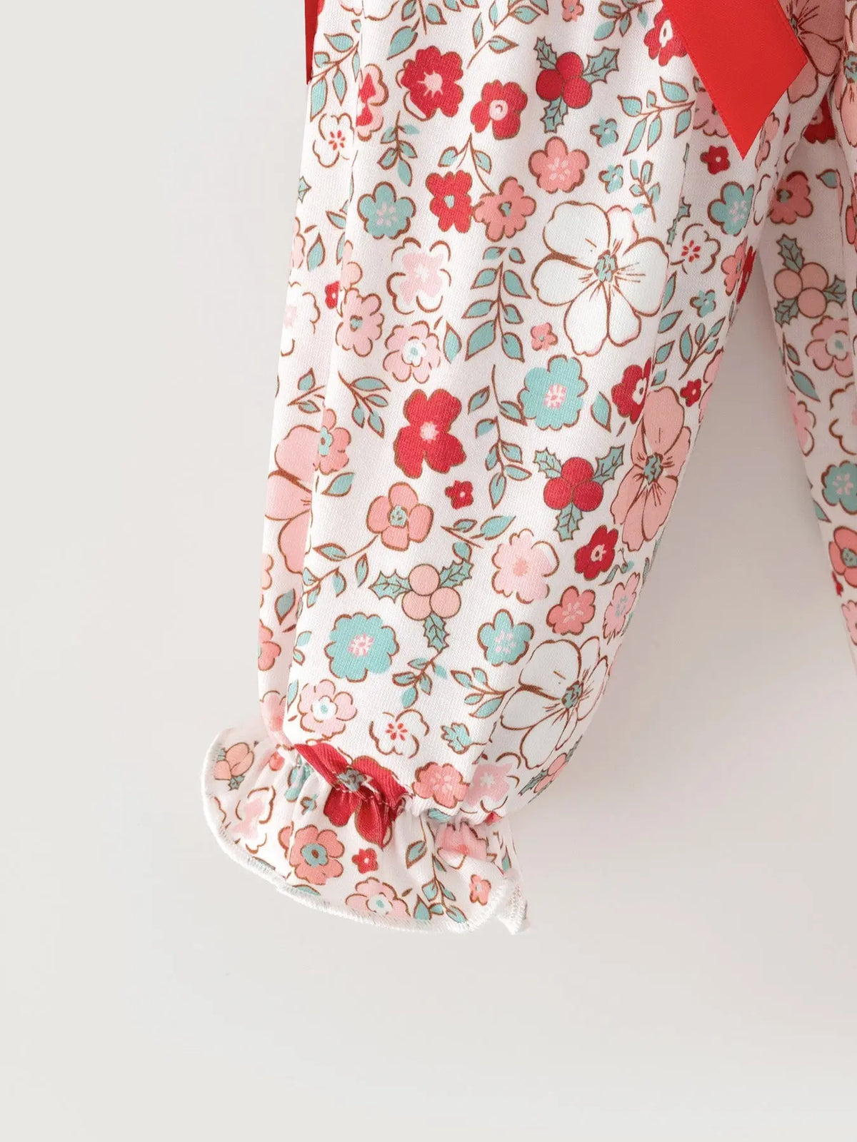 Christmas Red Floral Baby Girl Outfit Set Embroidery Bloomer Set Rylee Faith Designs
