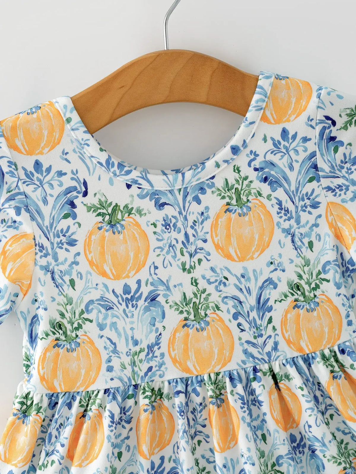 Fall Girls Pumpkin Patch Dress Lace Trim with Pockets