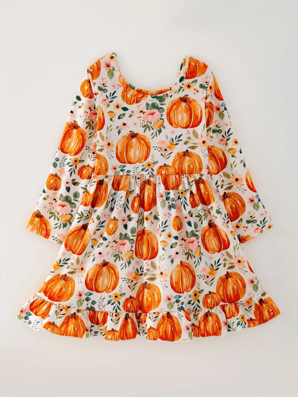 Girls Halloween Pumpkin Print Long Sleeve Dress Rylee Faith Designs