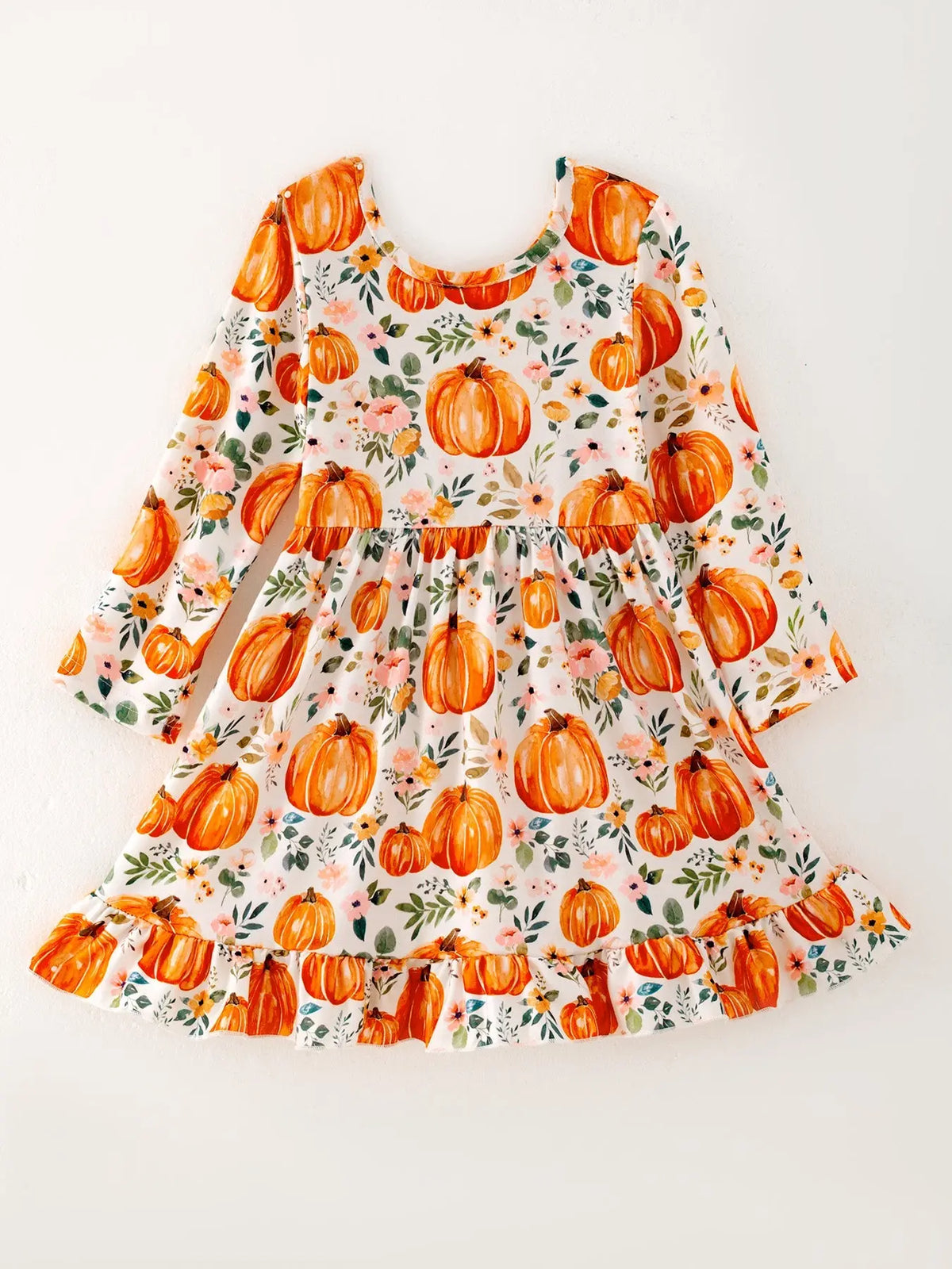 Girls Halloween Pumpkin Print Long Sleeve Dress Rylee Faith Designs