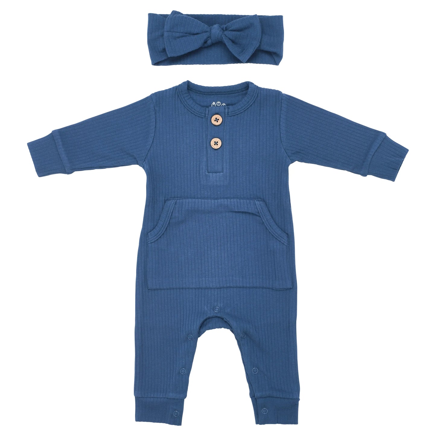 Navy Baby Ribbed Playsuit with pockets Three Little Tots