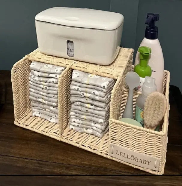 LELLOBABY™ X Hampton BABY - Deluxe Rattan Diaper Caddy