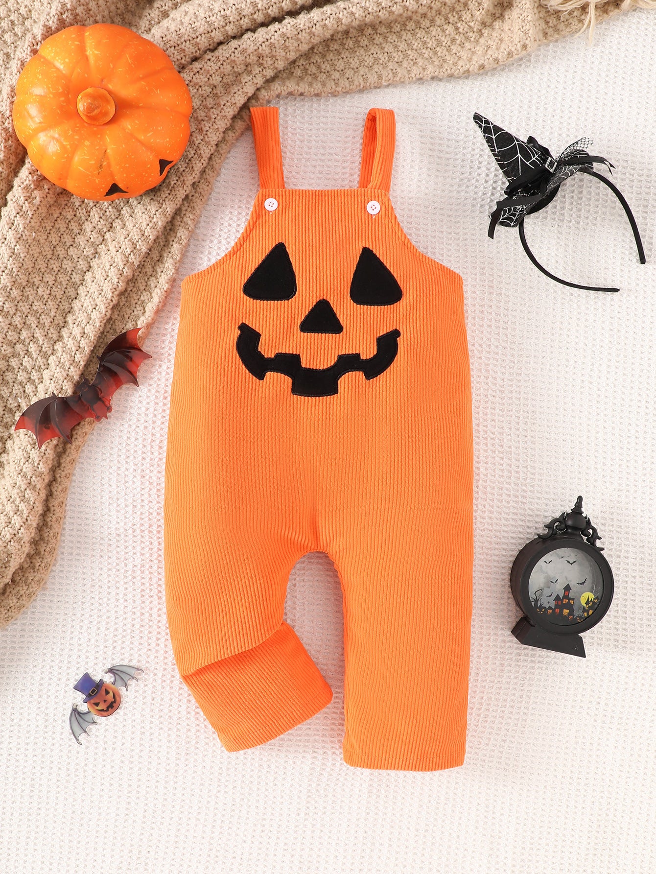 Halloween New Baby Pumpkin Grimace Embroidered Corduroy Suspender Pants