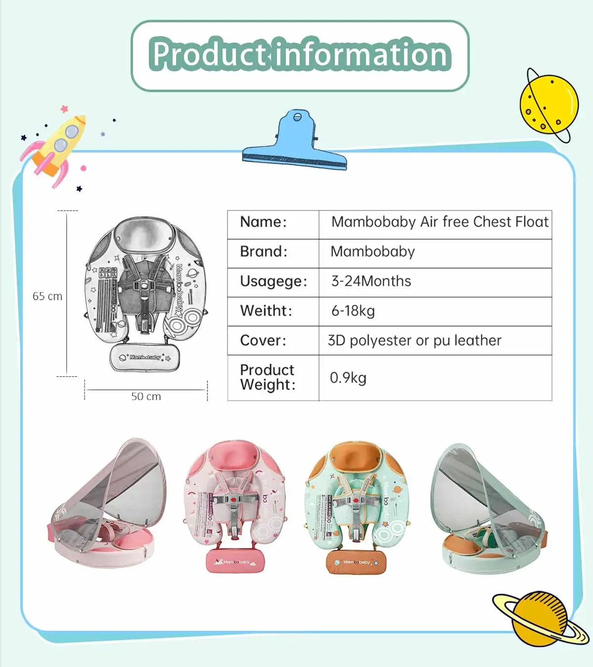 Foldable baby swim float with sun canopy and crotch strap – safe inflatable ring for infants and toddlers
