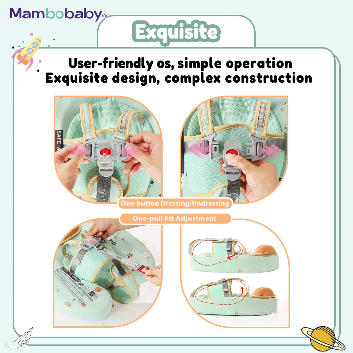 Foldable baby swim float with sun canopy and crotch strap – safe inflatable ring for infants and toddlers
