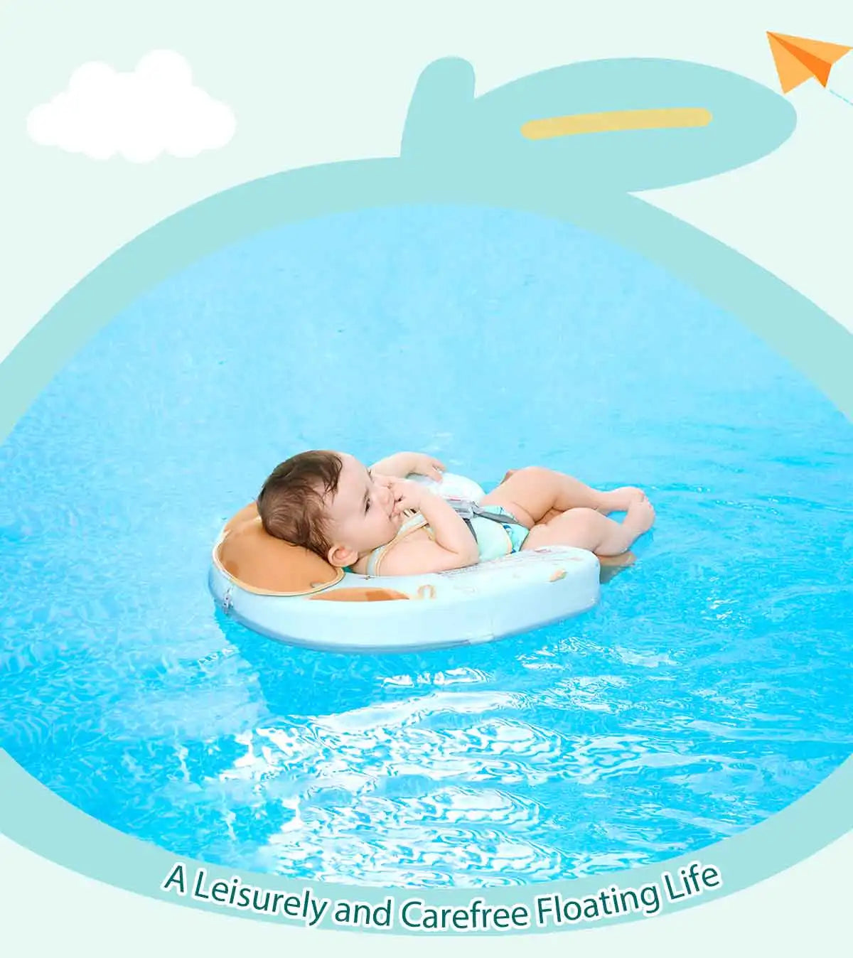 Foldable baby swim float with sun canopy and crotch strap – safe inflatable ring for infants and toddlers