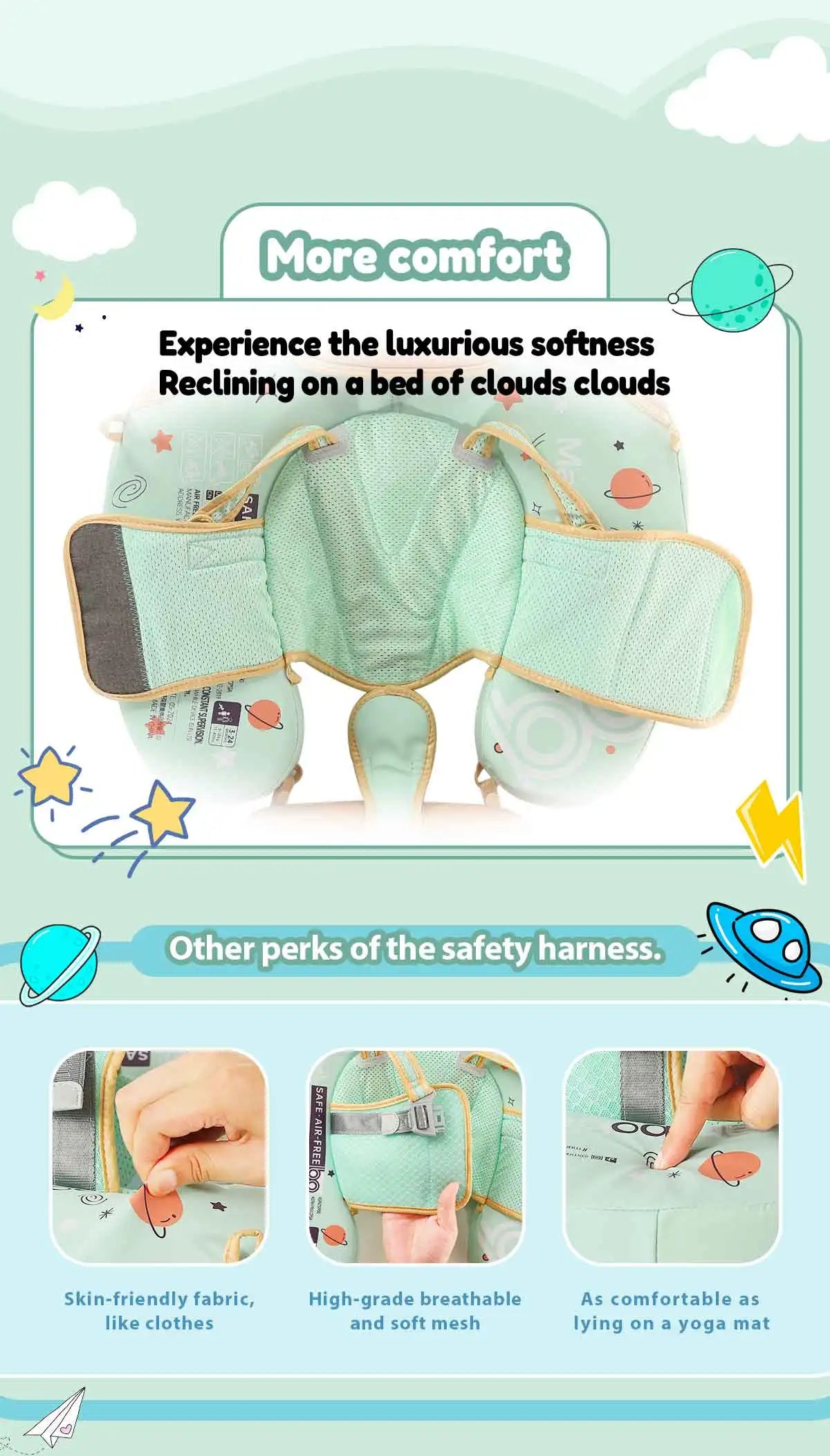 Foldable baby swim float with sun canopy and crotch strap – safe inflatable ring for infants and toddlers