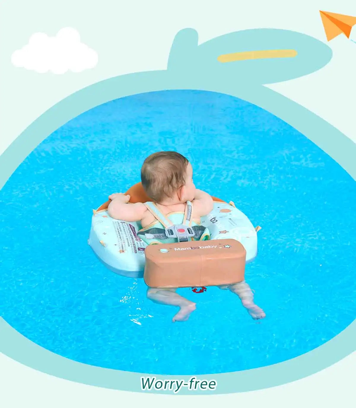 Foldable baby swim float with sun canopy and crotch strap – safe inflatable ring for infants and toddlers