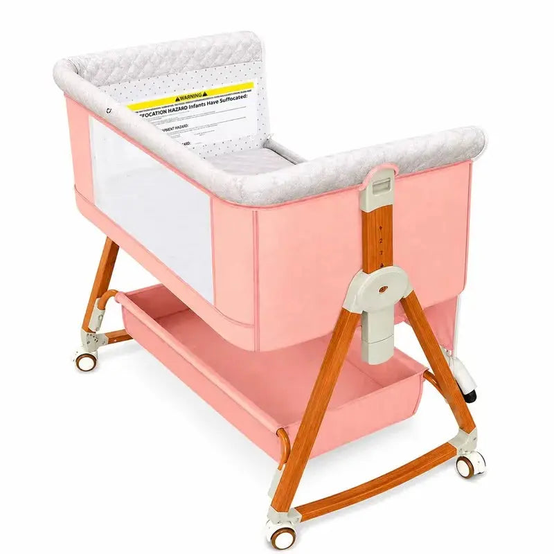 Baby Bassinet Portable Bedside Bassinet for Baby 3 in 1 Foldable Crib Travel Baby Crib Rocking 6 Adjustable Height with Wheels