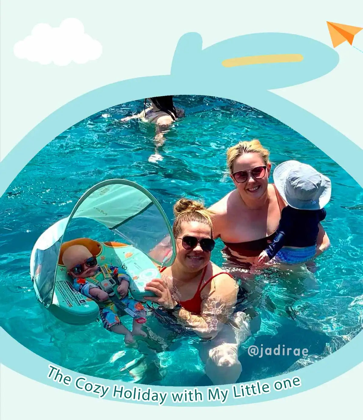 Foldable baby swim float with sun canopy and crotch strap – safe inflatable ring for infants and toddlers