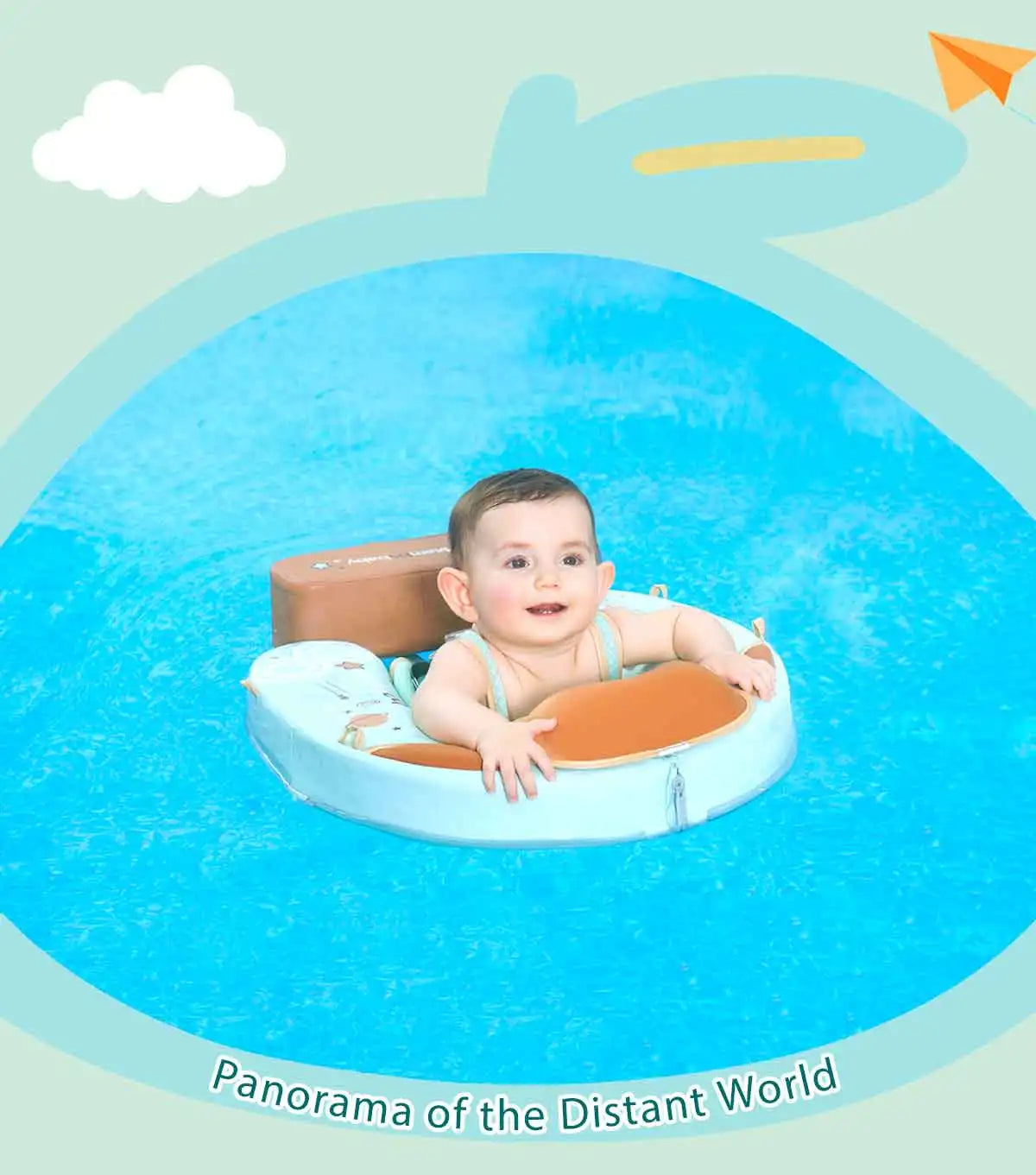 Foldable baby swim float with sun canopy and crotch strap – safe inflatable ring for infants and toddlers