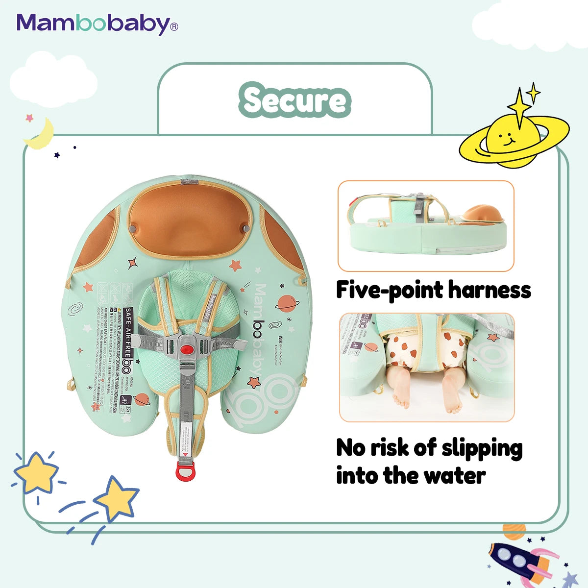 Foldable baby swim float with sun canopy and crotch strap – safe inflatable ring for infants and toddlers