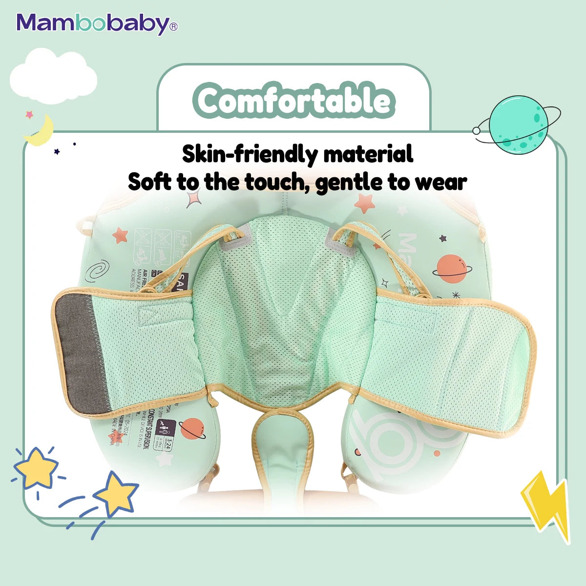 Foldable baby swim float with sun canopy and crotch strap – safe inflatable ring for infants and toddlers