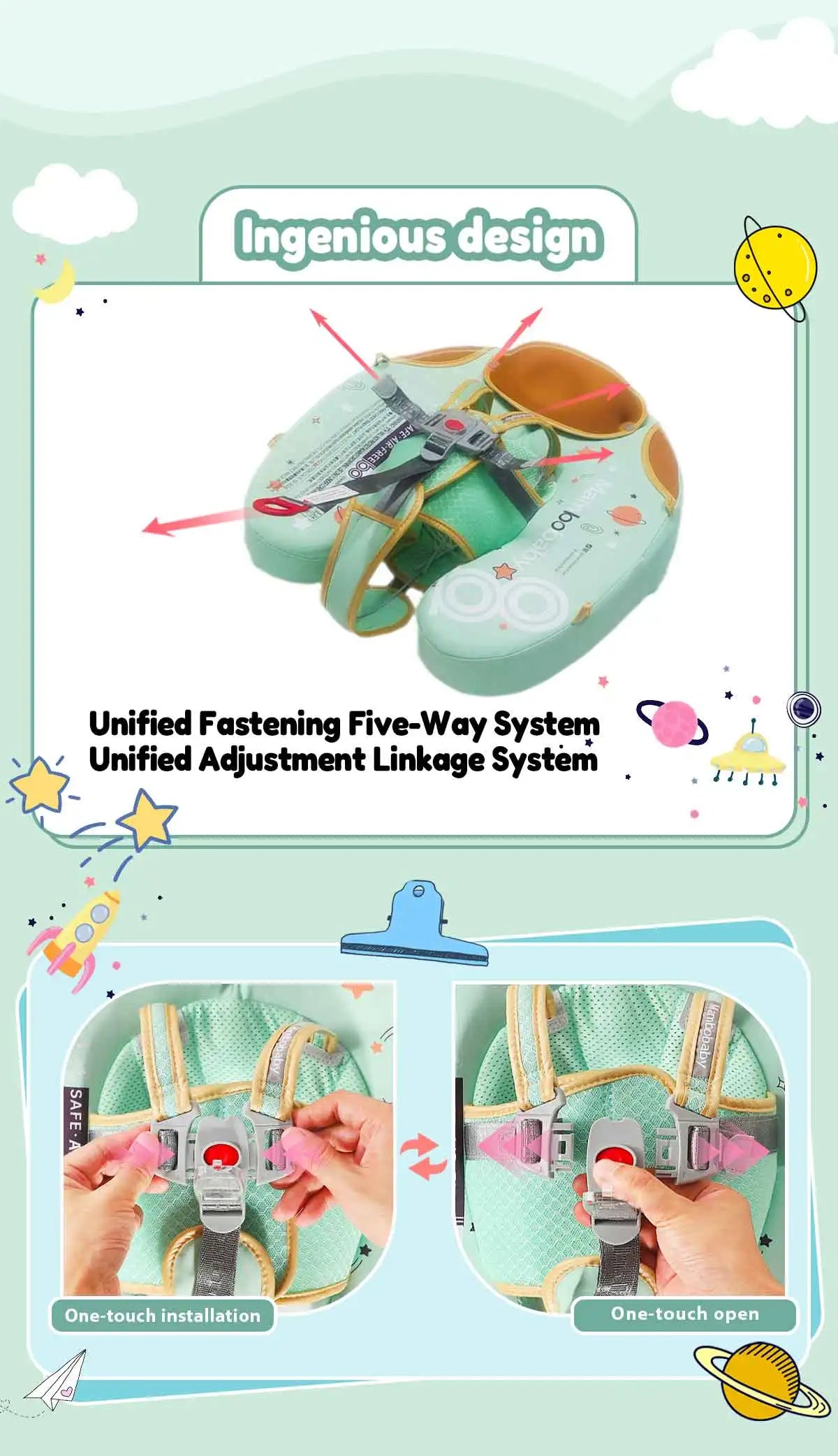 Foldable baby swim float with sun canopy and crotch strap – safe inflatable ring for infants and toddlers