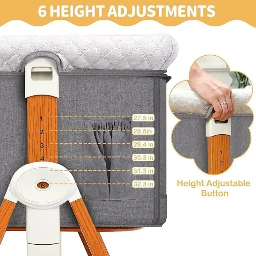 Baby Bassinet Portable Bedside Bassinet for Baby 3 in 1 Foldable Crib Travel Baby Crib Rocking 6 Adjustable Height with Wheels