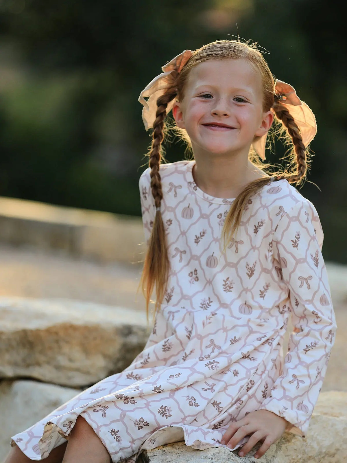 Fall Pumpkin Bow Girls Twirl Dress