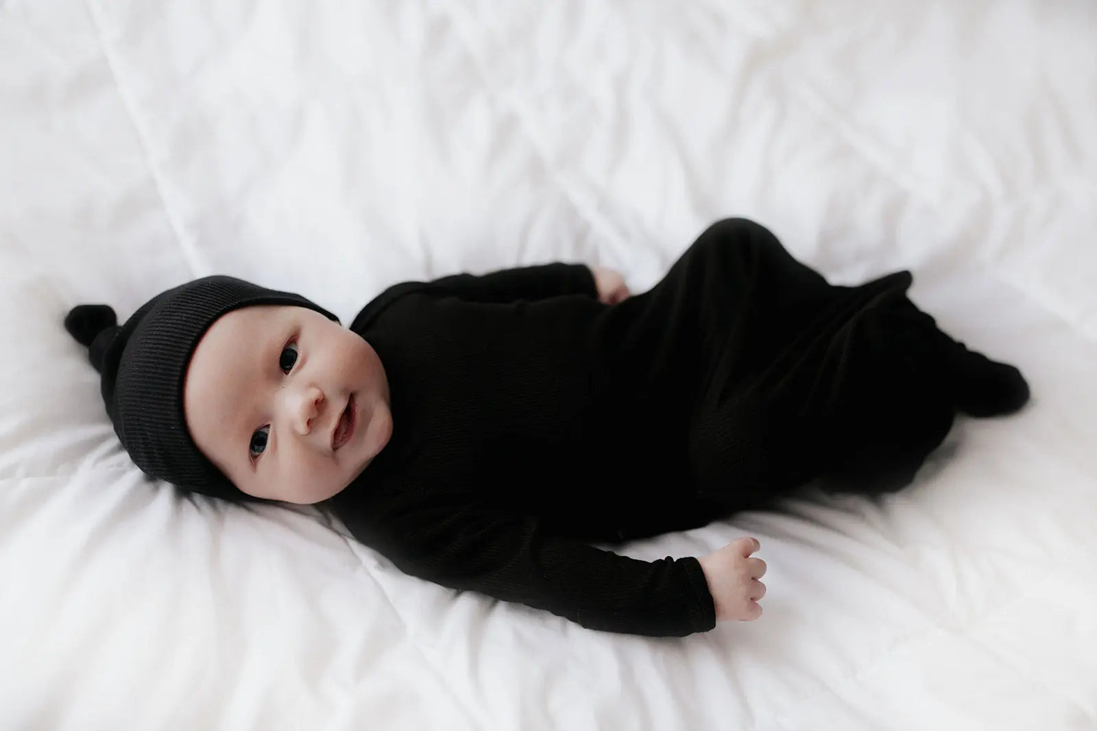 Black Ribbed Knotted Baby Gown Three Little Tots
