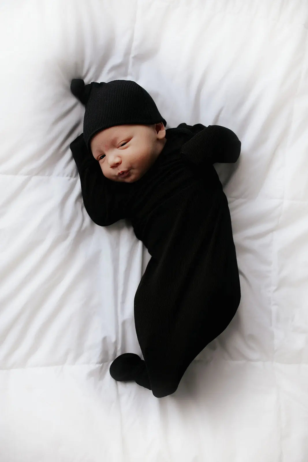 Black Ribbed Knotted Baby Gown Three Little Tots
