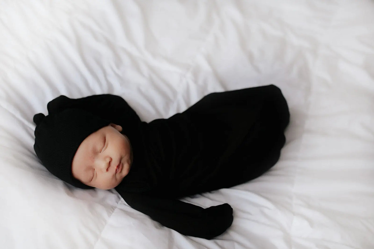 Black Ribbed Knotted Baby Gown Three Little Tots
