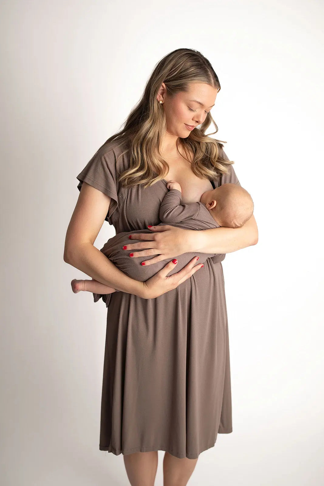Cocoa Brown Ribbed Knotted Newborn Baby Gown Three Little Tots