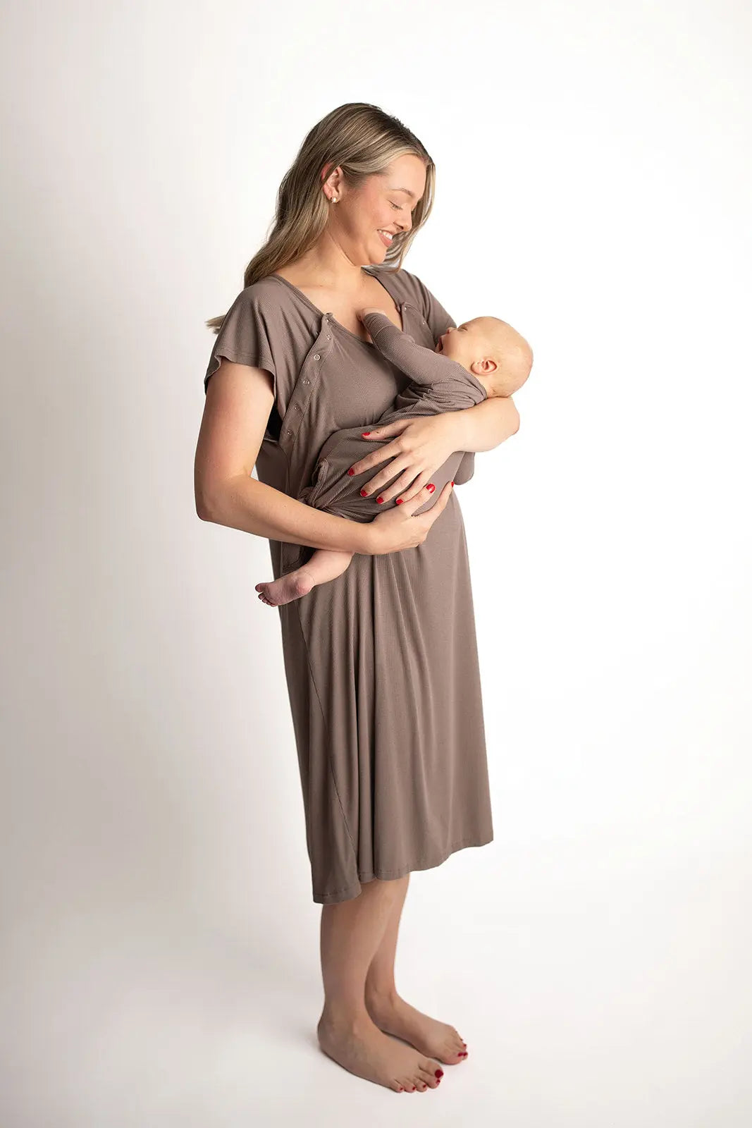 Cocoa Brown Ribbed Knotted Newborn Baby Gown Three Little Tots