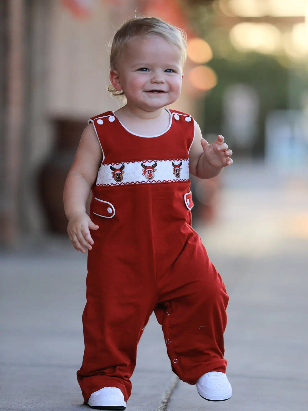 Baby Boys Christmas Reindeer Smocked Red Jonjon
