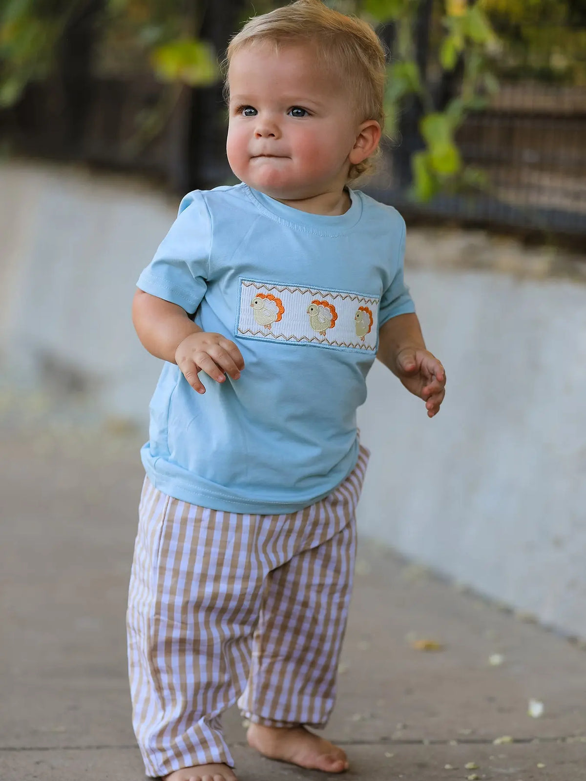 Fall Thanksgiving Plaid Chick Embroidery Smocking Boys Set Rylee Faith Designs