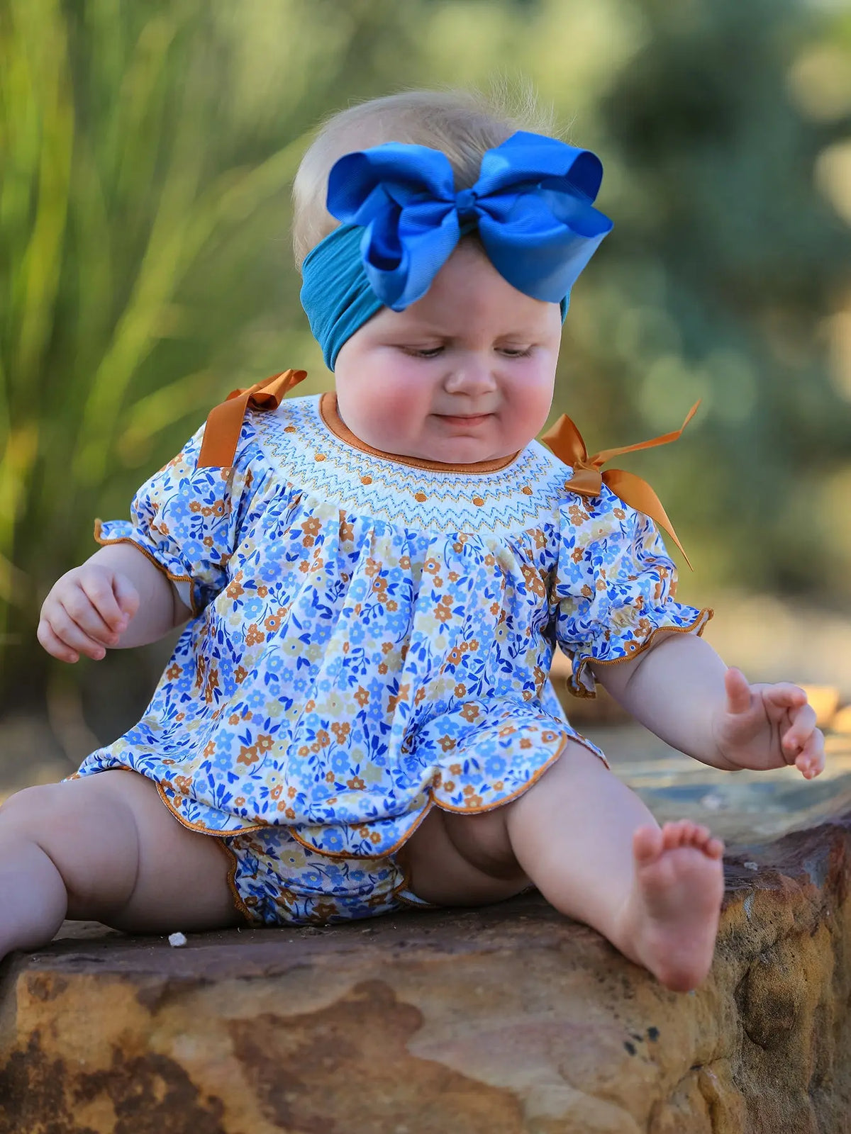 Fall Floral Smocked Girls Bloomer Set Rylee Faith Designs