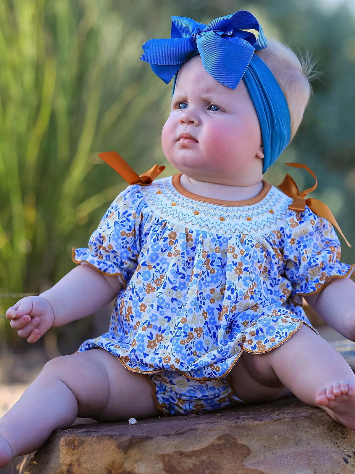 Fall Floral Smocked Girls Bloomer Set Rylee Faith Designs