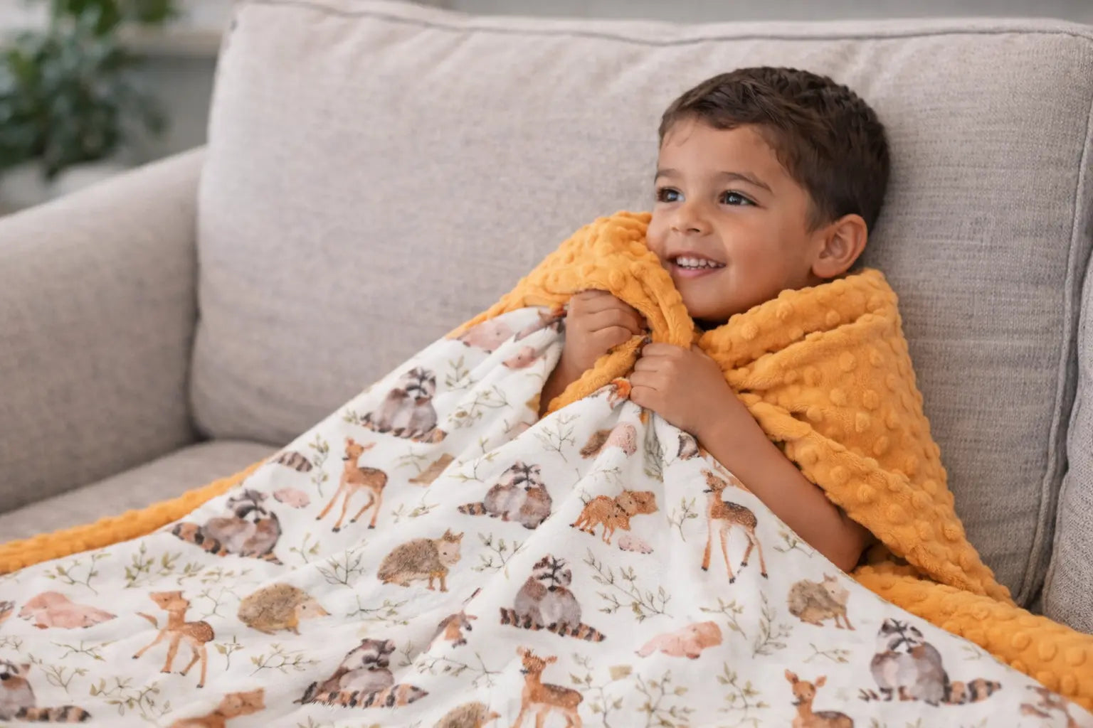 Forest Friends Minky Blanket Growing Sprouts