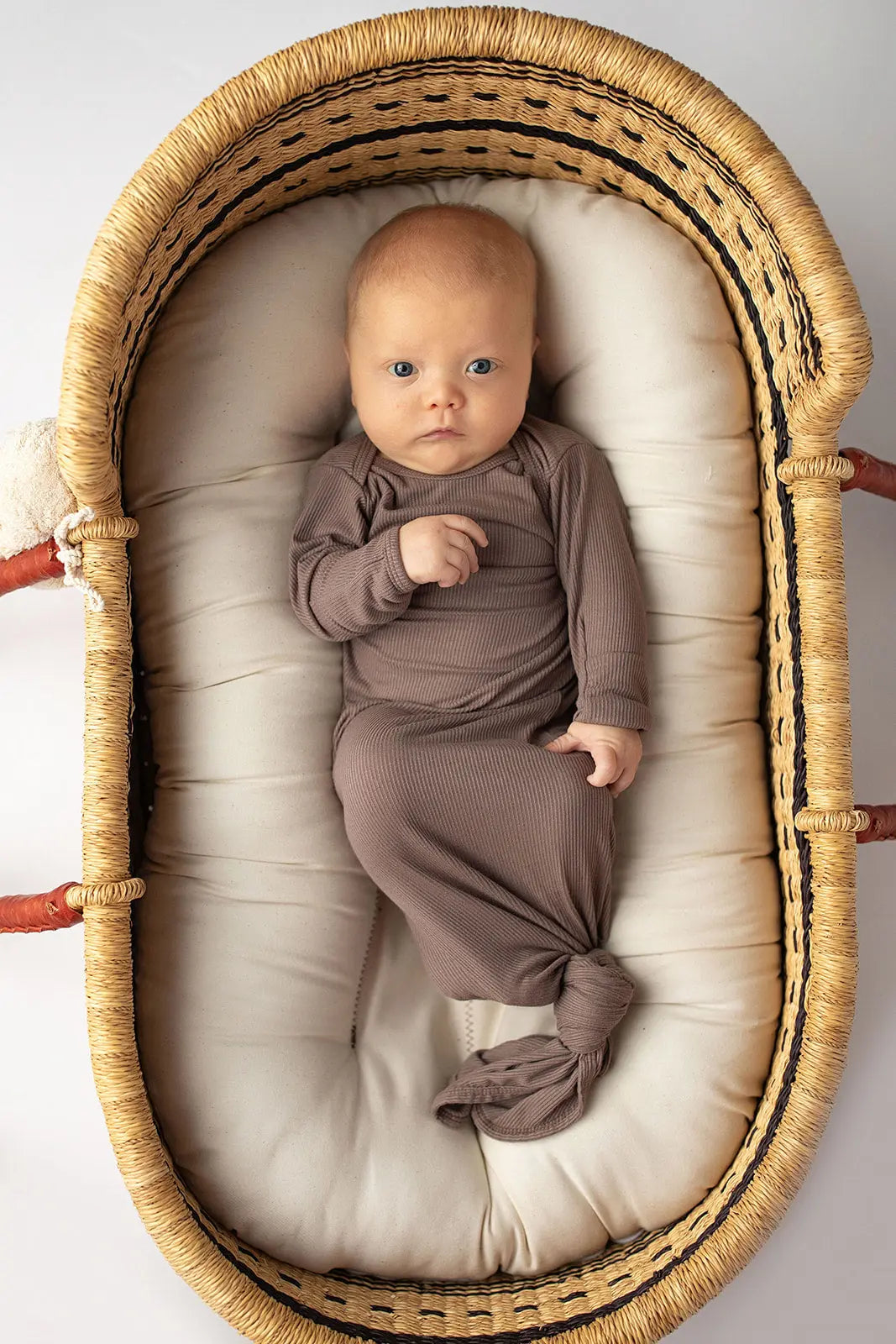 Cocoa Brown Ribbed Knotted Newborn Baby Gown Three Little Tots
