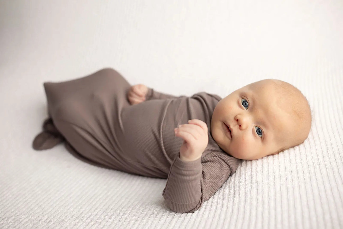 Cocoa Brown Ribbed Knotted Newborn Baby Gown Three Little Tots