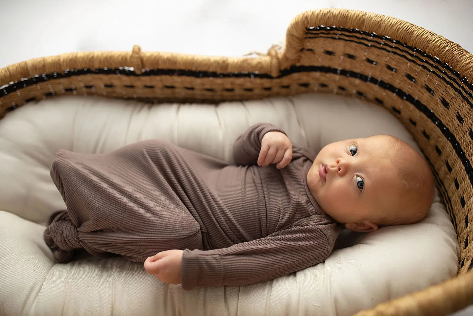 Cocoa Brown Ribbed Knotted Newborn Baby Gown Three Little Tots