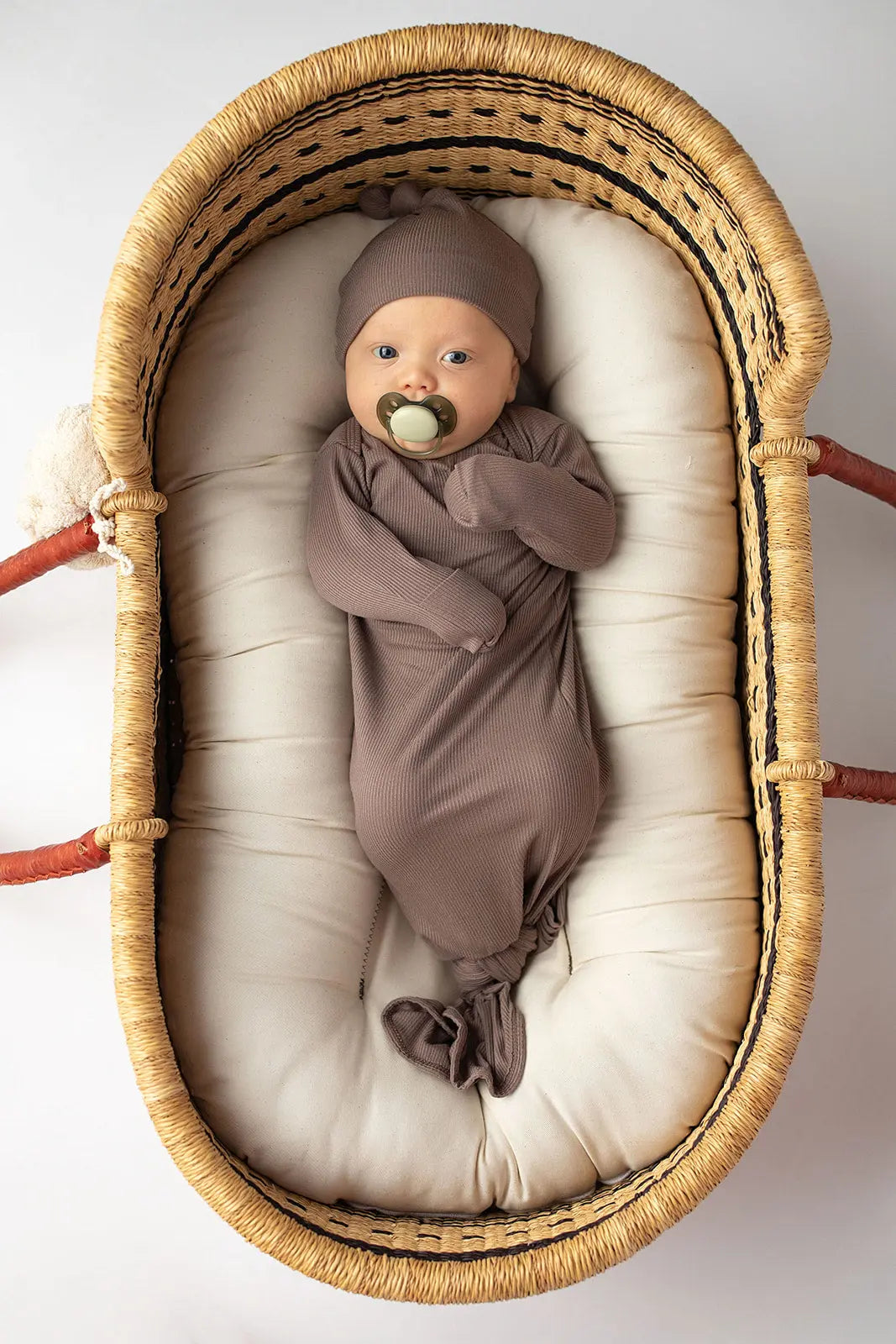 Cocoa Brown Ribbed Knotted Newborn Baby Gown Three Little Tots