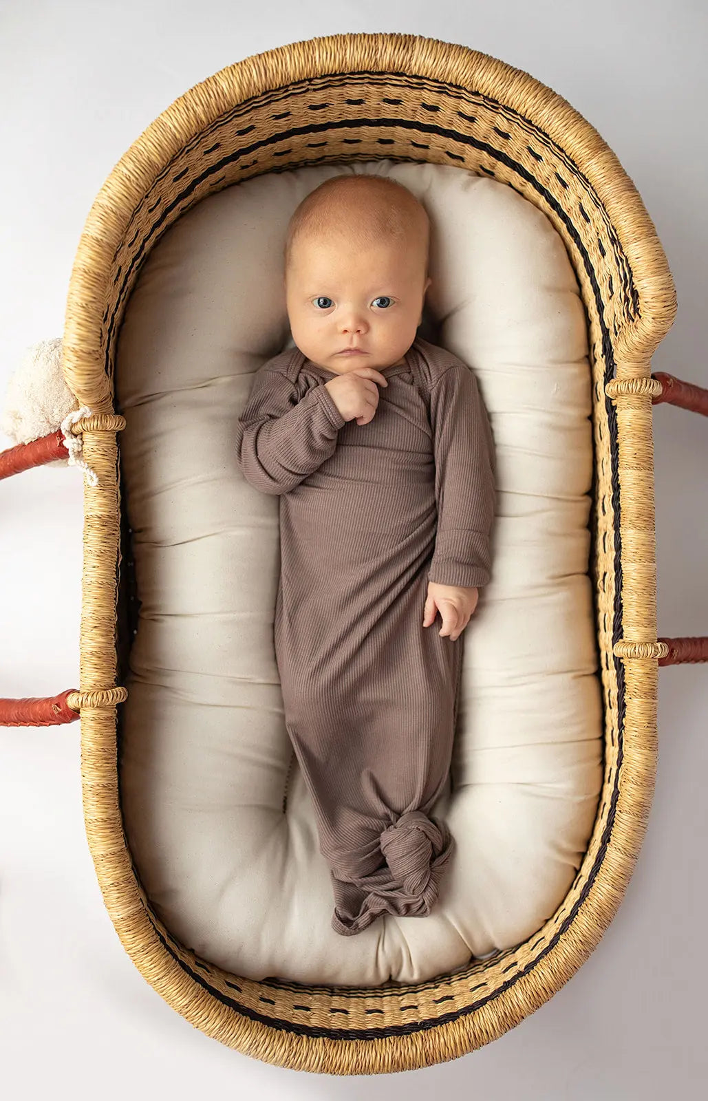 Cocoa Brown Ribbed Knotted Newborn Baby Gown Three Little Tots