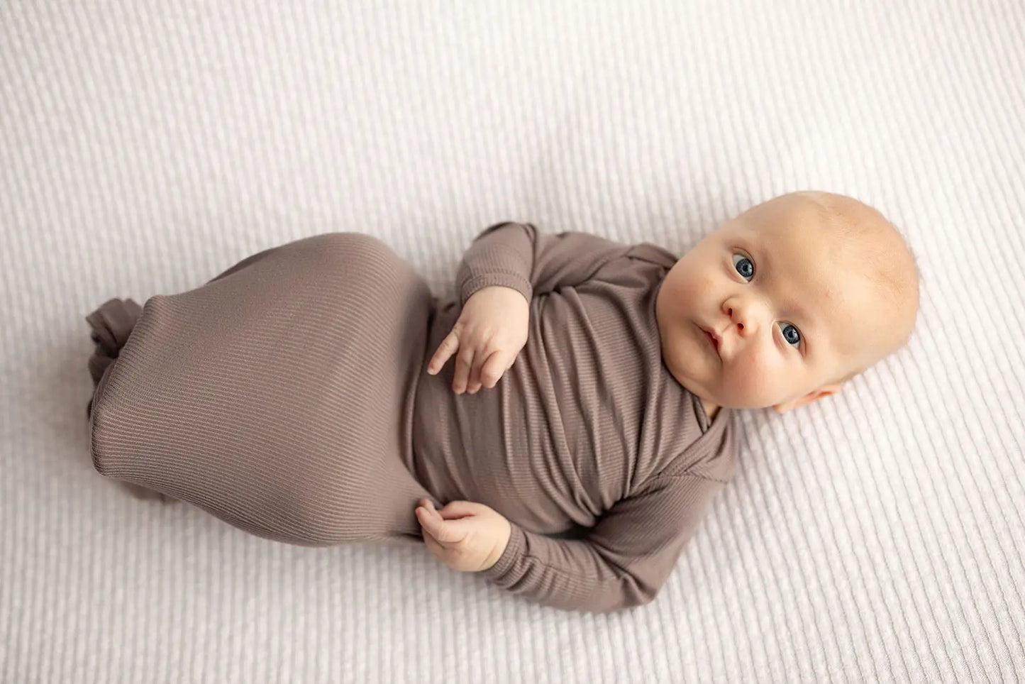 Cocoa Brown Ribbed Knotted Newborn Baby Gown Three Little Tots