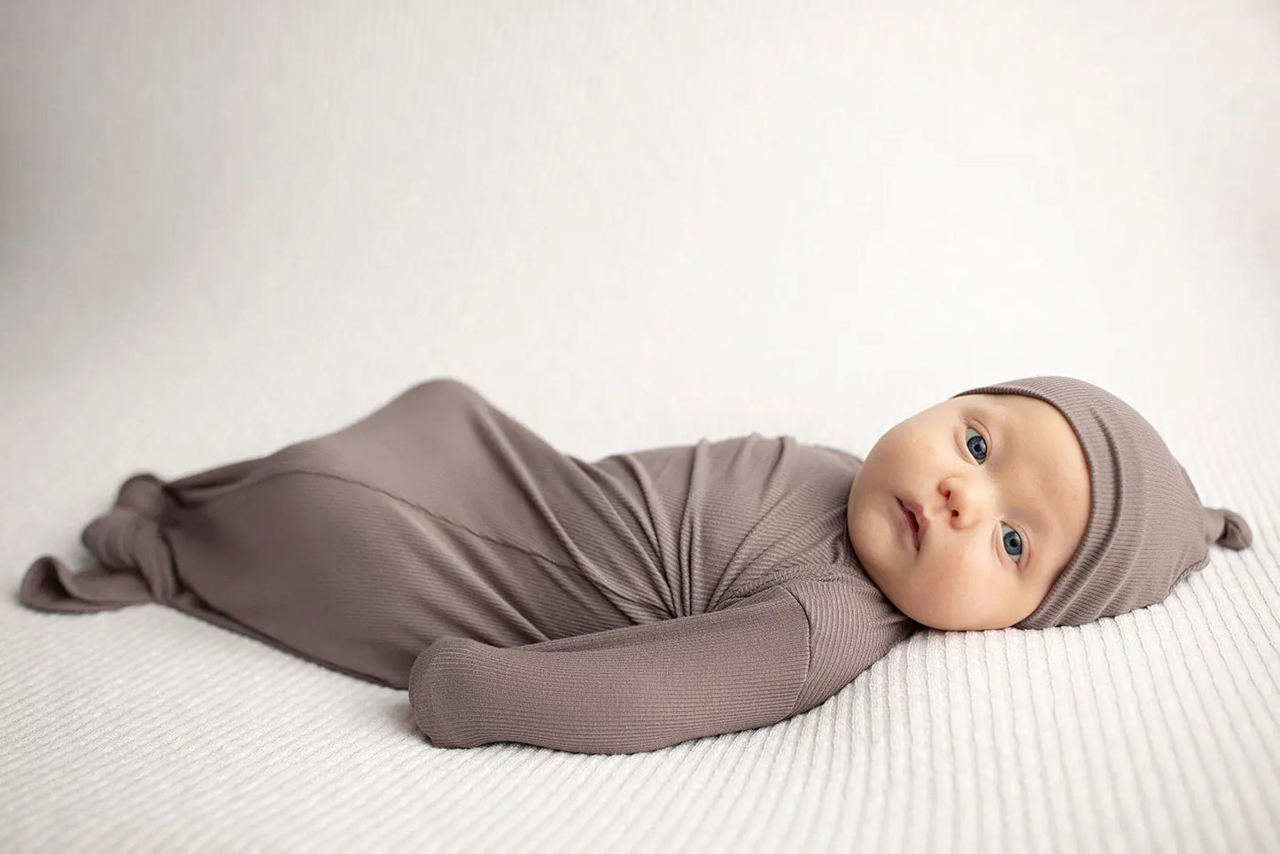 Cocoa Brown Ribbed Knotted Newborn Baby Gown Three Little Tots
