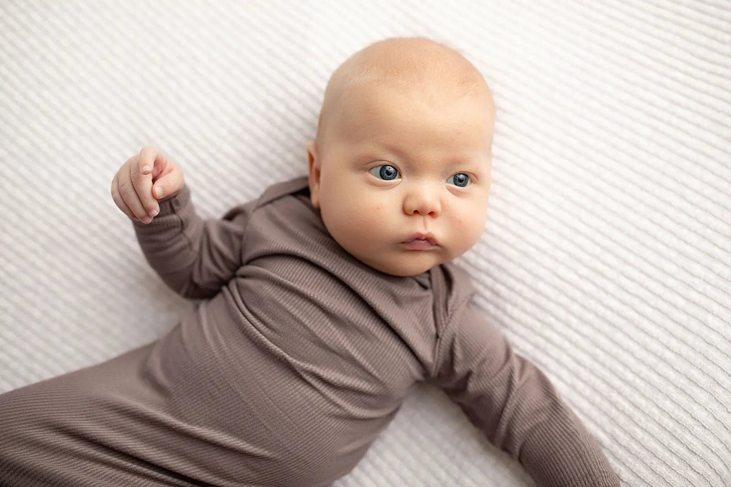 Cocoa Brown Ribbed Knotted Newborn Baby Gown Three Little Tots