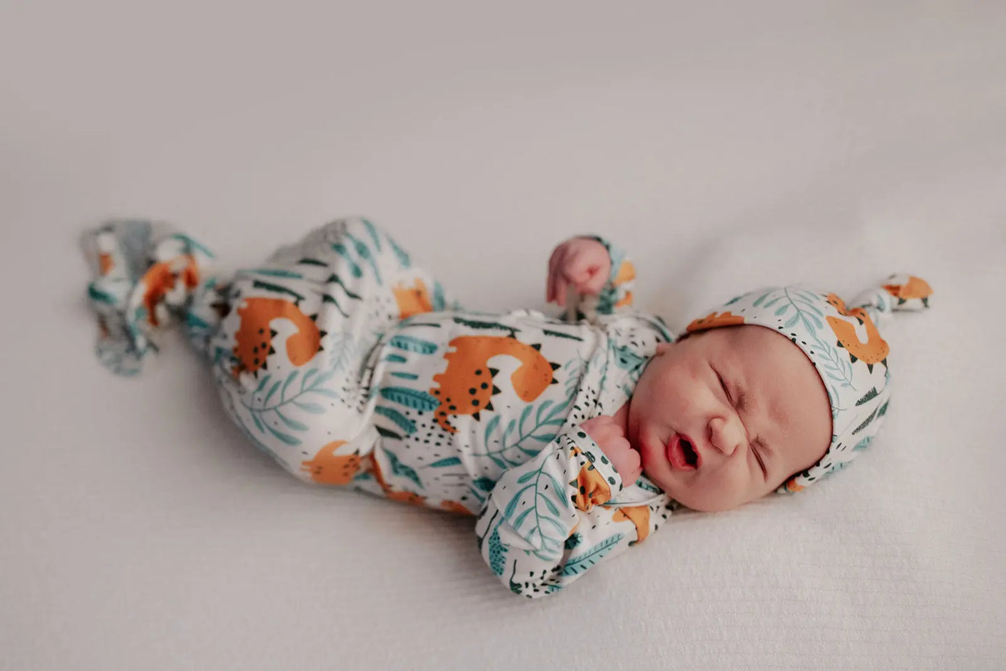 Dinosaur Themed Newborn Knotted Gown Three Little Tots