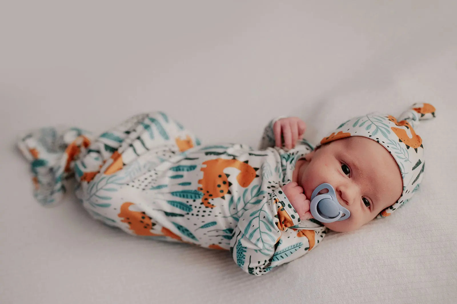 Dinosaur Themed Newborn Knotted Gown Three Little Tots