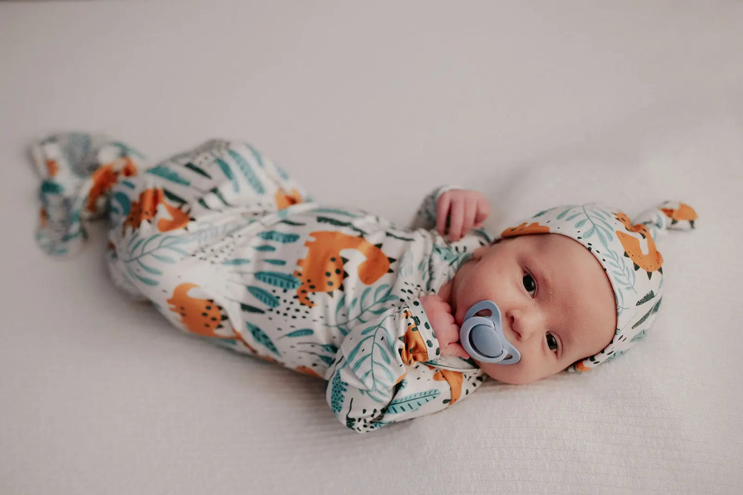 Dinosaur Themed Newborn Knotted Gown Three Little Tots