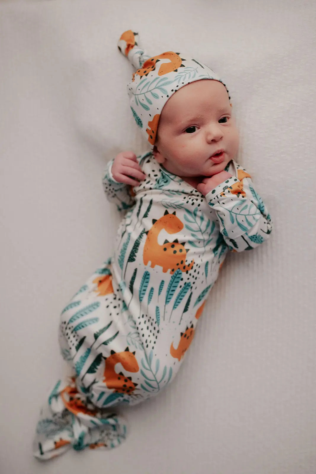Dinosaur Themed Newborn Knotted Gown Three Little Tots