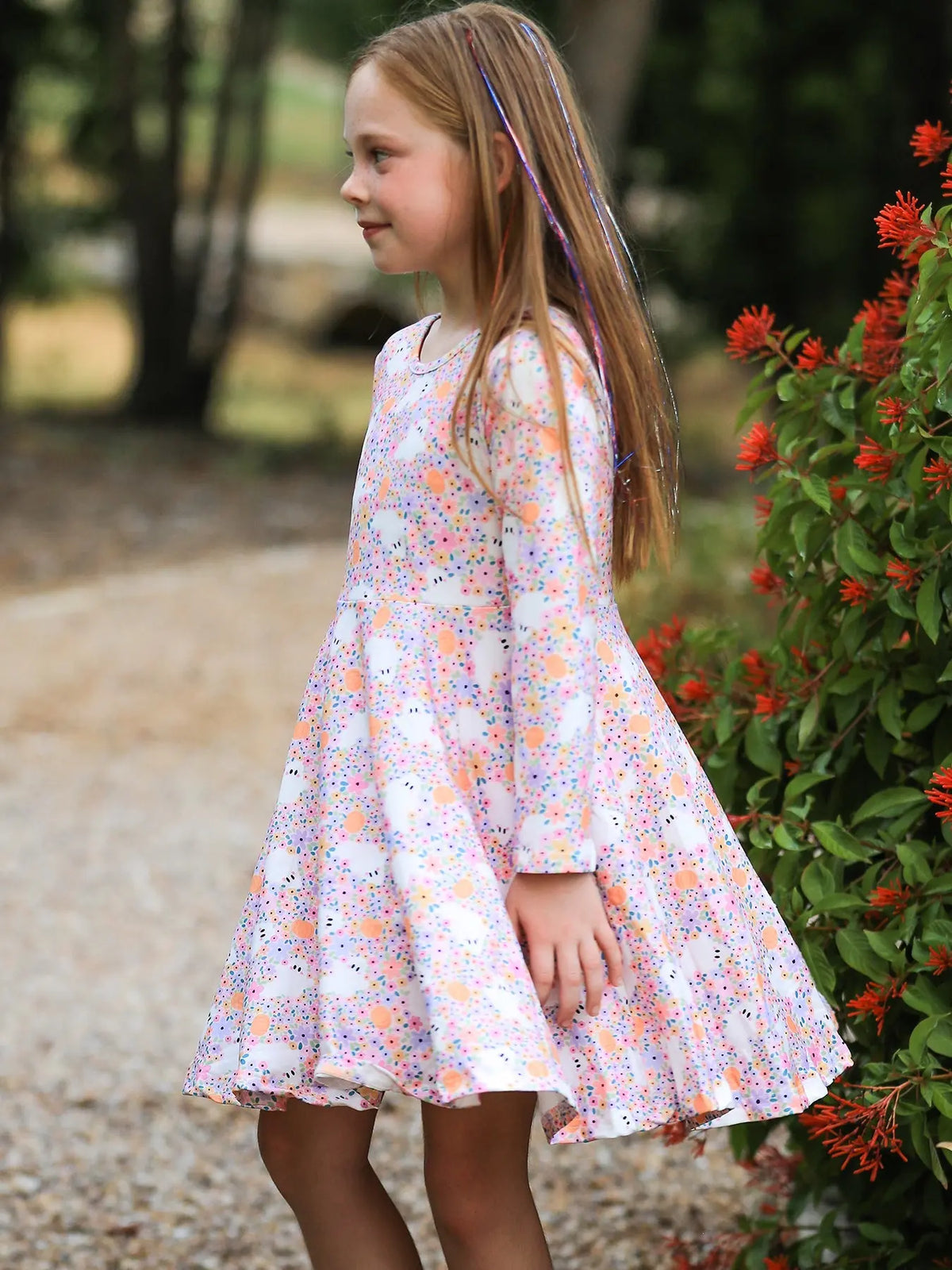 Halloween Ghost Print Girls Twirl Dress Long Sleeve