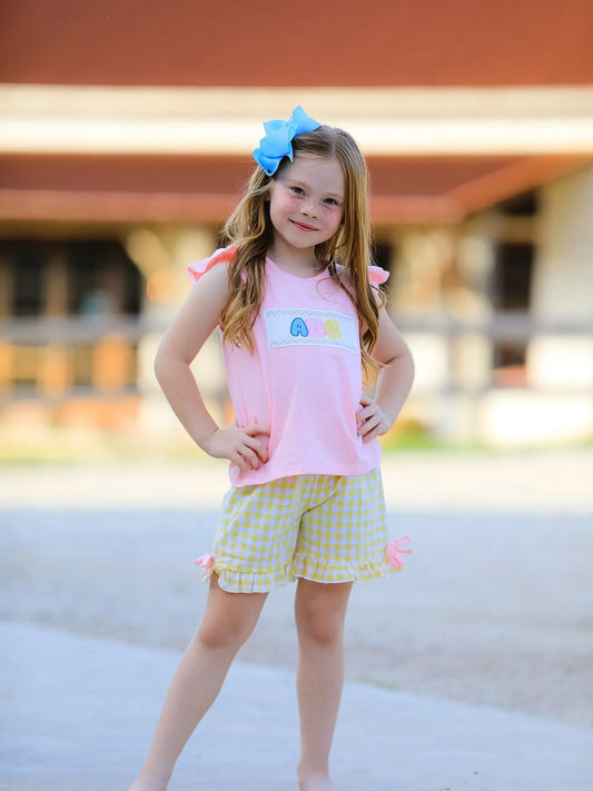 Back To School Girls "ABC" Embroidered Ruffle Set Rylee Faith Designs