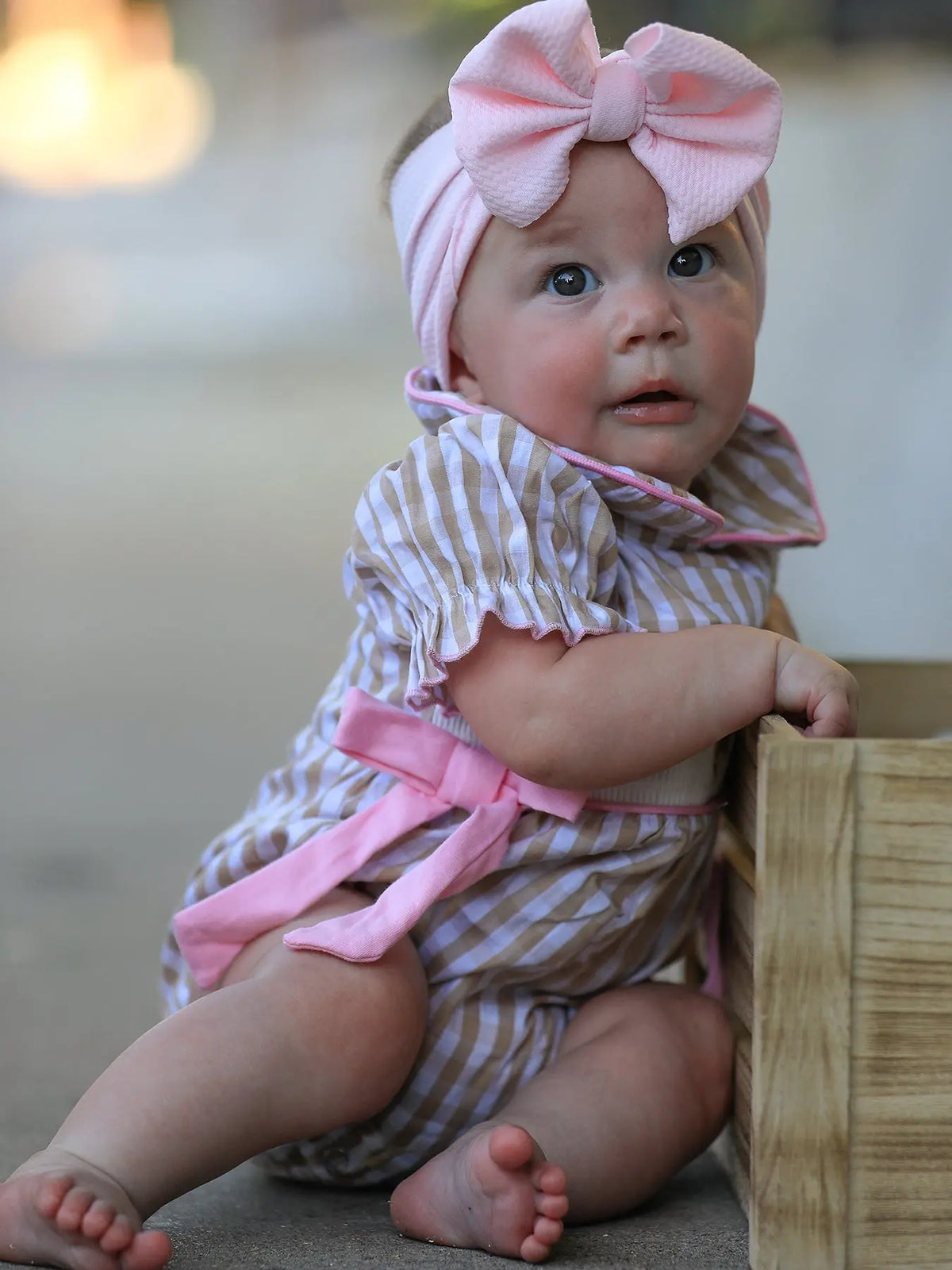 Fall Thanksgiving Lapel Plaid Chick Embroidery Smocking Bow Baby Girls Romper Rylee Faith Designs